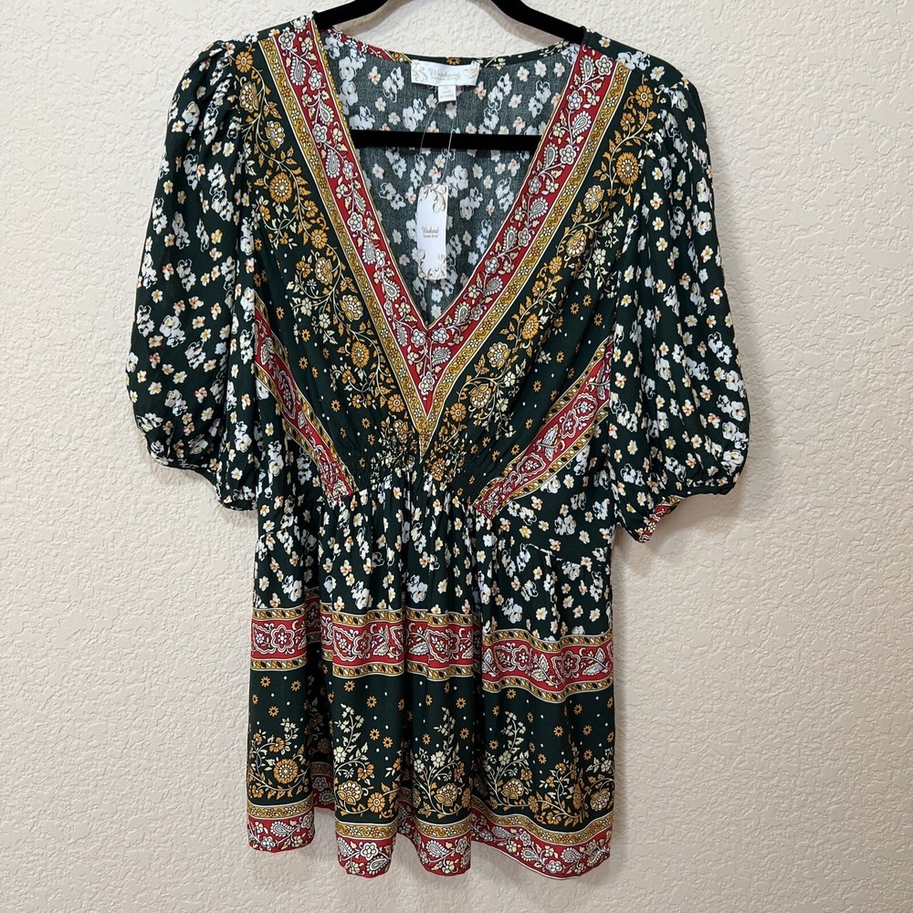 Weekend Suzanne Betro XL Ditsy Floral Puff Ballon Slv‎ Top Blouse Smocked Waist